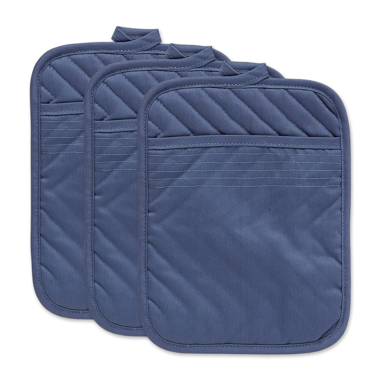 Contemporary Home Living Quilted Solid Cotton Potholders - 9" - French Blue - Set of 3